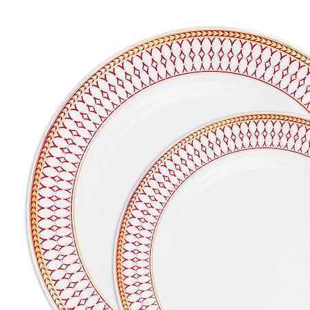Smarty Had A Party White w/Red and Gold Chord Rim Plastic Dinnerware Set (120 Dinner Plates + 120 Salad Plates), 240PK 620BGVP-CASE